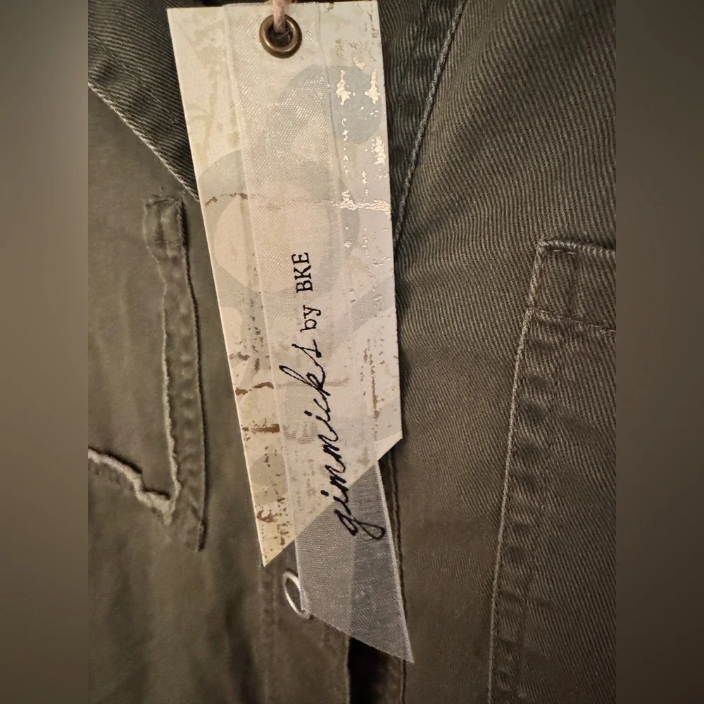 Gimmick BKE Olive Eclectic, Moto ART Shirt Jacket with sheer back Buckle size sm